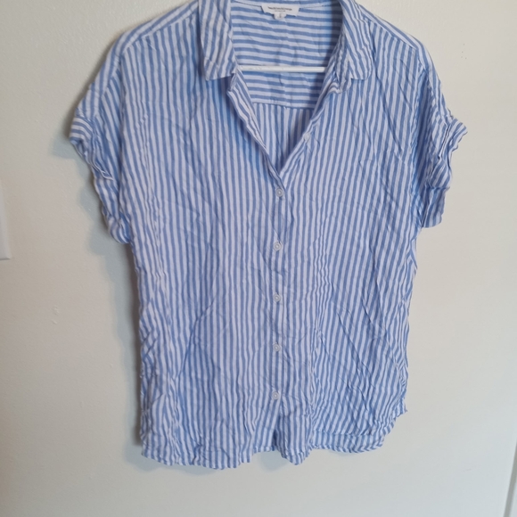 Beach Front loungeWonens Sz L Short Sleeve Tops - Beach Front Lounge Blue Striped Women's Blouse Sz L